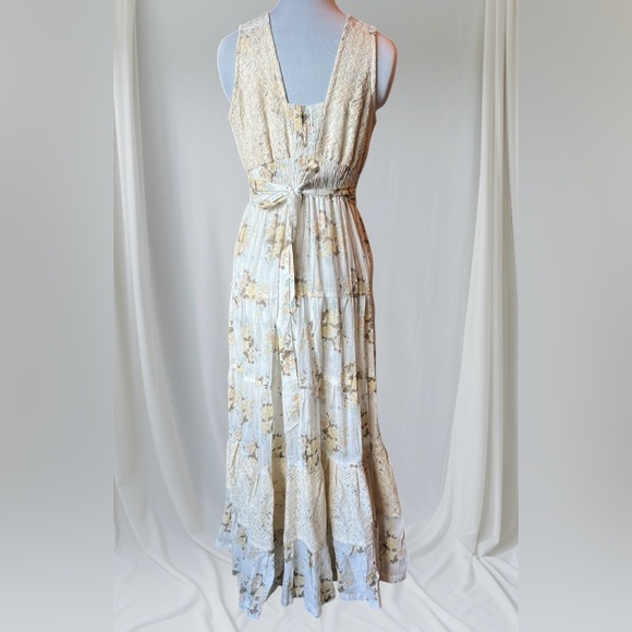 Annabella Cream Floral Cotton Maxi Dress Boho Dress Size M/L NWOT - Picture 10 of 16